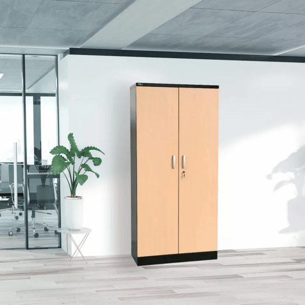 PROREGAL Aktenschrank Beetle 4 Fachböden HxBxT 195 x 92 x 42 cm Schwarz & Buche