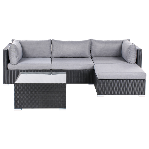 Garten Ecksofa mit Tisch 4-Sitzer SANO linksseitig Polyrattan Schwarz