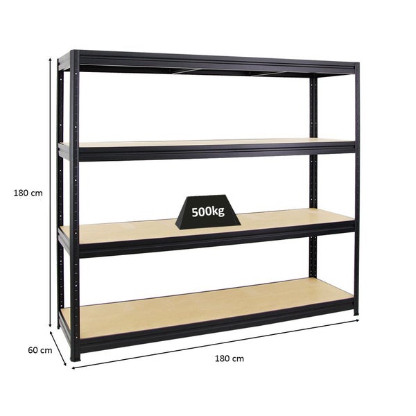 PROREGAL Schwerlastregal Dino HxBxT 180 x 180 x 60 cm Fachlast 500 kg Schwarz