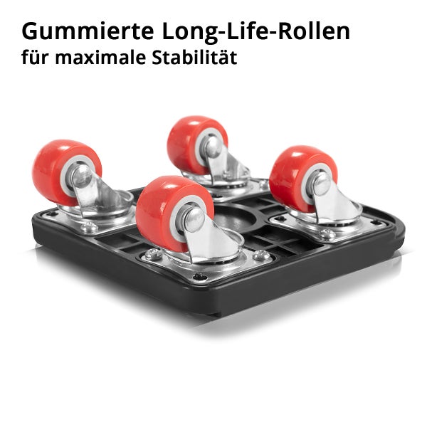 Möbelroller mit vier gummierten Rollen