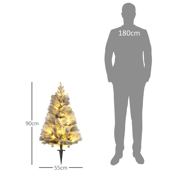 HOMCOM 90 cm 2er-Set Künstlicher Weihnachtsbaum, Christbaum mit 100 LED-Lichten 151 Astspitzen flammhemmend, für Weihnachtsfest, Indoor, Grün+Weiß
