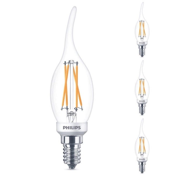Philips LED Lampe ersetzt 40 W, E14 Kerzenform B35, klar, warmweiß, 475 Lumen, dimmbar, 4er Pack