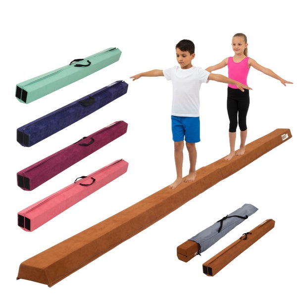Mutzholm klappbarer Gymnastik-Schwebebalken im hellen Kinderzimmer, platzsparendes Design mit Klettverschluss für einfaches Verstauen.