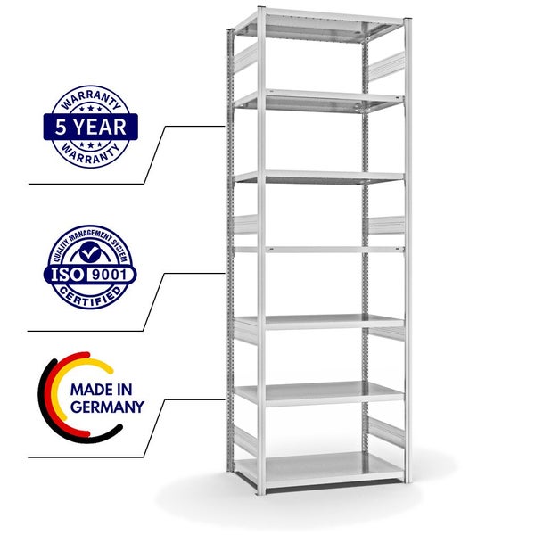 PROREGAL Fachbodenregal Stecksystem T-Profil Heavy-Duty Grundregal HxBxT 300 x 100 x 60 cm 7 Ebenen Fachlast 330 kg Beidseitig Nutzbar Lichtgrau