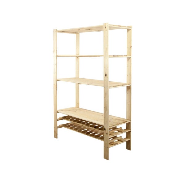 Holzregal mit fünf Ablagen und Weinfach