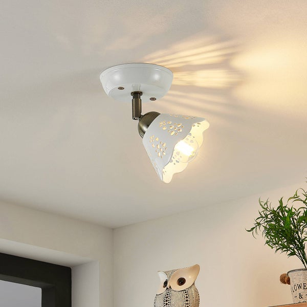 Lindby Strahler Efgenia (Landhaus, Vintage Rustikal) in Weiß aus Keramik (1 flammig E14) - Deckenlampe Deckenleuchte Lampe Spot Wohnzimmerleuchte