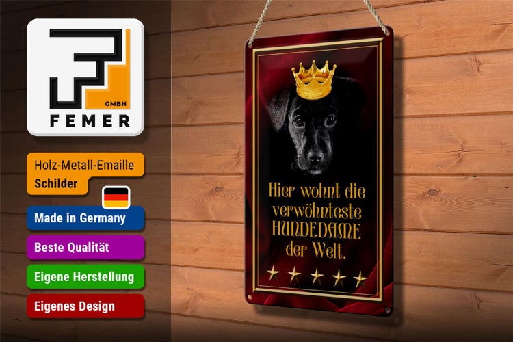 Blechschild Spruch 20x30cm hier wohnt Hundedame der Welt