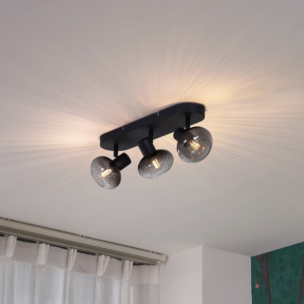 Deckenleuchte mit drei Strahlern aus Glas und Metall