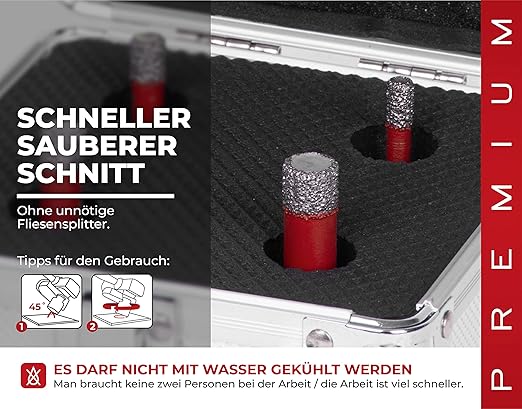 PROREGAL Diamant Bohrkronenaufsatz-Set Premium Crystal 6 - 8 - 10 - 12 mm für Fliesen Glas Feinsteinzeug Keramik| Winkelschleifer Flex M14