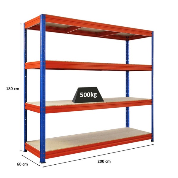 Metallregal mit vier Ebenen und einer Traglast von 500 Kilogramm