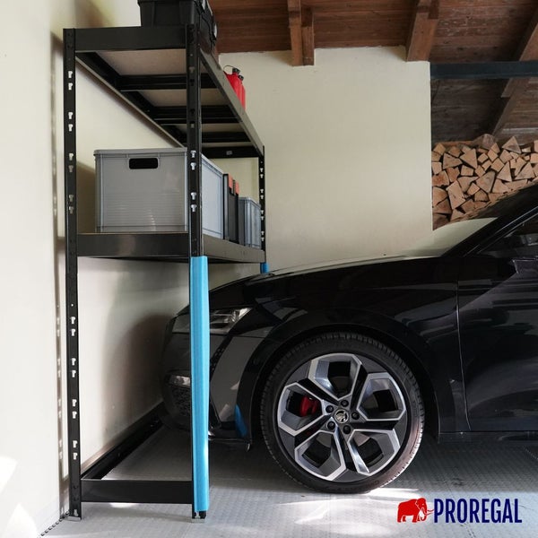 PROREGAL Garagenregal HERCULES HxBxT 180x240x50cm 2 Lagerebenen Fachlast 300kg Schwarz