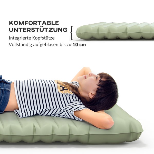 Outsunny Camping Isomatte, Luftmatratze, wasserabweisend Luftbett mit Fußpumpe, Schlafmatte mit Tragetasche für Camping, bis 80 kg belastbar, Grün