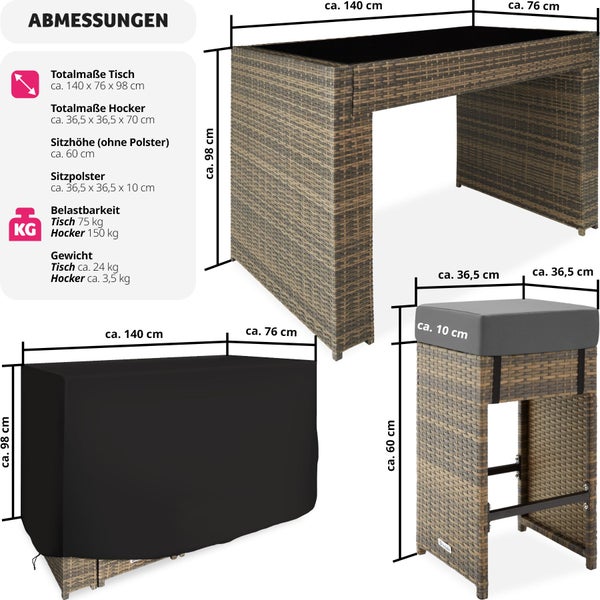 Rattan Barset tectake Ibiza mit Aluminiumgestell 2 Bezugssets