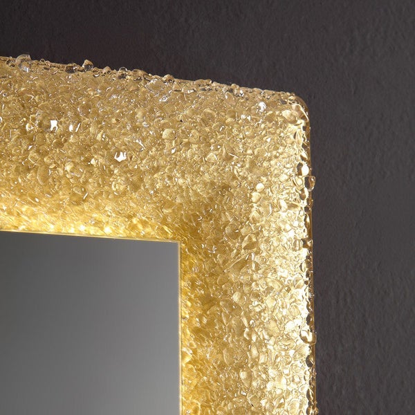 Reversibler Spiegel mit Schmelzglasrahmen und Goldgranulat 90 x 62 cm
