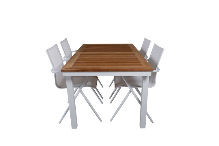 Panama Gartenset Tisch 90x160/240cm und 4 Stühle Alina weiß, natur. 90 X 160 X 76 cm