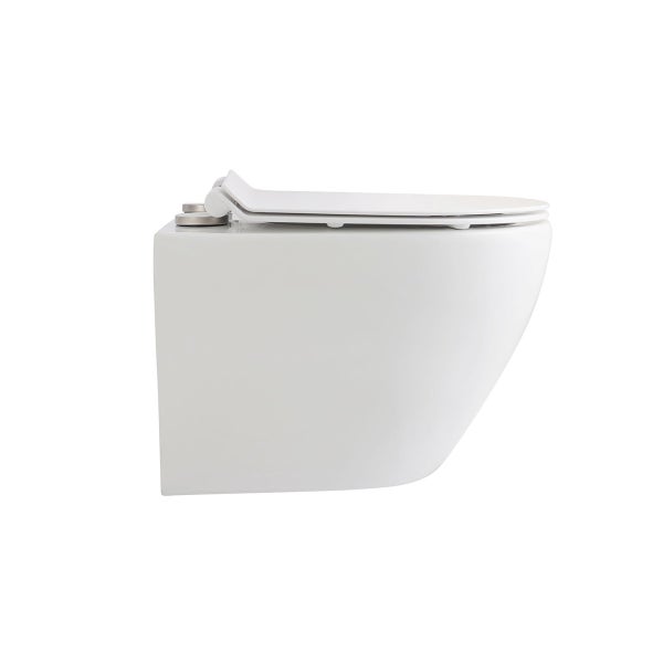 Wandhängende Toilette aus Keramik mit Toilettensitz in Weiß