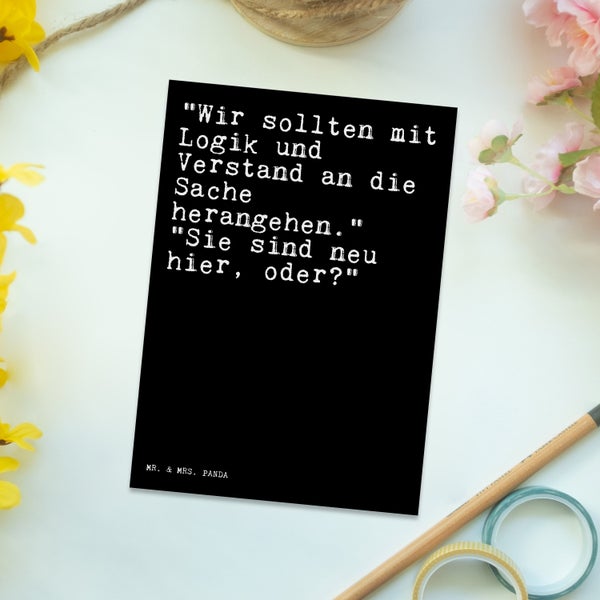 Mr. & Mrs. Panda Postkarte Wir sollten mit Logik... - Schwarz