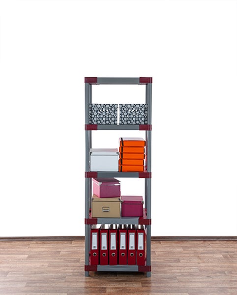 PROREGAL Kunststoffregal Grey Bear Tall HxBxT 180 x 70 x 46 cm Fachlast 120 kg Grau/Rot