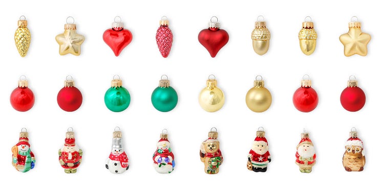 Mini-Adventskalender - Weihnachtsmann mit Mädchen mit 8 Glas-Figuren, 8 Unikugeln aus Glas, 8 Glas-Formen 3cm, 24 Stck., Weihnachtsbaumkugeln, Christbaumschmuck, Weihnachtsbaumanhänger