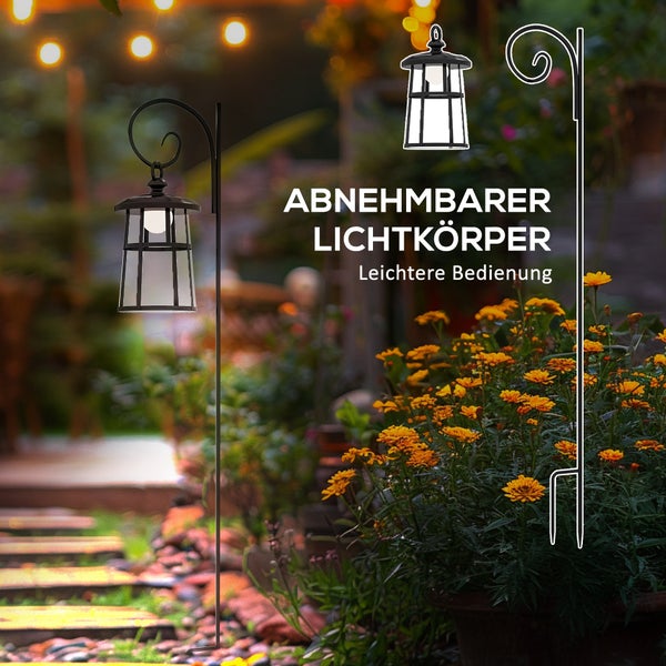 Outsunny Solar Gartenlaterne, 122 cm LED Gartenlampe mit Kaltweiß Lichtfarbe, Abnehmbarem Leuchtkörper, für Außen, Ø16 x 30H cm, Metall, PE, Schwarz