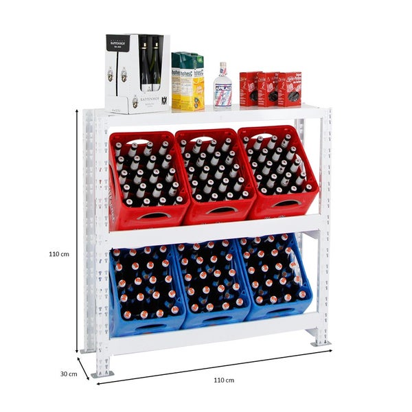 PROREGAL Getränkekistenregal Getränkeregal Tegernsee XL HxBxT 110 x 110 x 30 cm 6 Kästen + Board Weiß
