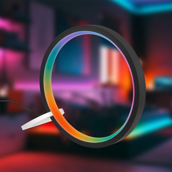 Dekorative LED-Tischleuchte in Ringform mit Farbwechsel