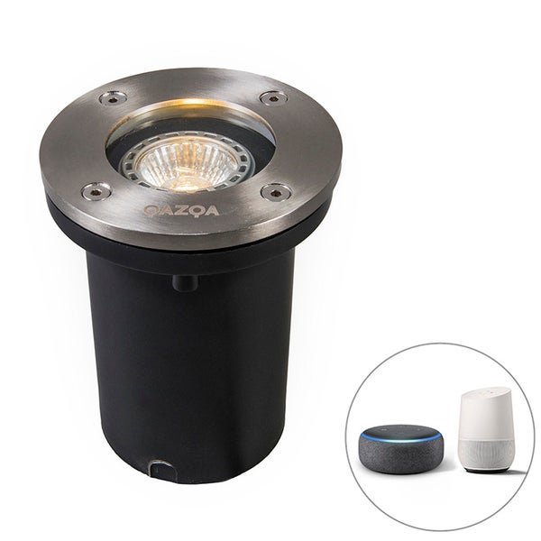 QAZQA Bodeneinbaustrahler aus Kunststoff und Edelstahl, kompatibel mit Smart Home Systemen wie Amazon Alexa und Google Home.