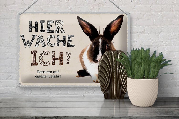 Blechschild Spruch 30x20cm Hase hier wache ich eigene Gefahr