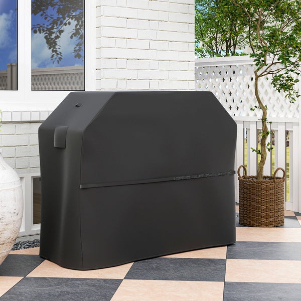 Outsunny Grillabdeckung BBQ Abdeckung Wetterfest Gasgrill Abdeckhaube mit Klettverschlüssen, 600D Oxford, Schwarz, 147 x 61 x 122cm