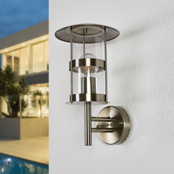 Lindby Edelstahl Wandlampe aussen IP44, Wandleuchte silber Außenbeleuchtung Wand Hof Garten Terrasse Balkon Aussenleuchte