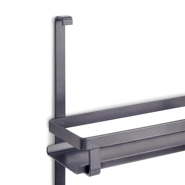Duschkorb aus Metall in Schwarz zum Einhängen mit Reling.