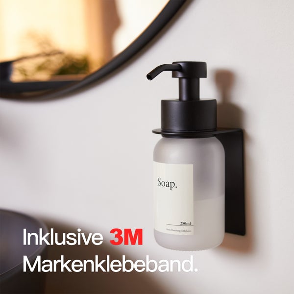 Designfabrik Hamburg Seifenspender mit Wandhalter ohne Bohren Schwarz | Frostglas 250ml