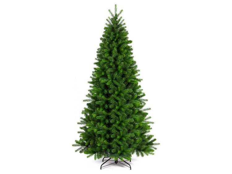 Künstlicher Weihnachtsbaum mit dichten Nadeln auf einem stabilen Metallständer für die Weihnachtsdekoration.