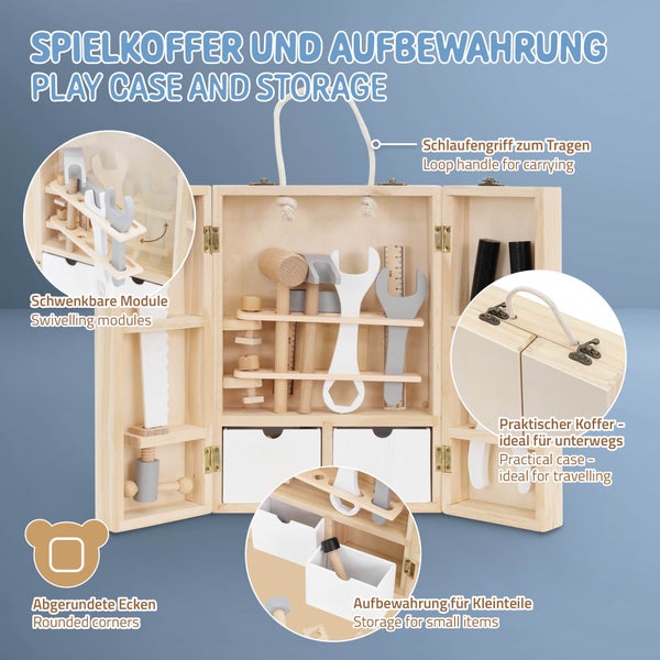 Joyz Werkzeugkasten für Kinder mit 8 Werkzeugen, Multifunktions-Werkzeugkoffer, Montessori Spielzeug ab 1 Jahr, Pädagogische Holzspielzeug, Kinderwerkzeug Set Werkzeugkiste Holzwerkzeug Geschenk