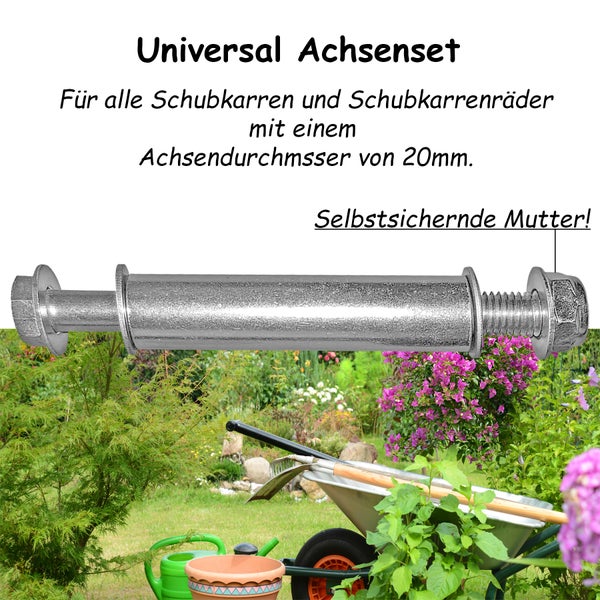 Universal Achsenset für Schubkarren und Schubkarrenräder mit 20 Millimeter Achsendurchmesser