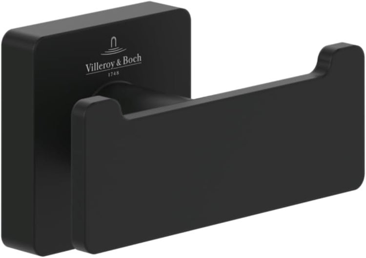 Villeroy & Boch Elements - Striking Doppel-Handtuchhaken, Handtuchhalter für Wandmontage, Wandhaken aus Messing, Zubehör Bad, Badhaken eckig, 80 x 44 x 45 mm, Matt Black