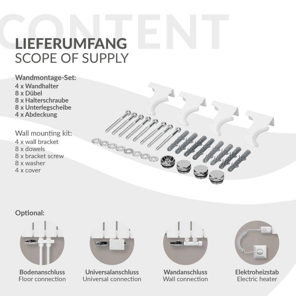 LuxeBath Paneelheizkörper Doppellagig 1600x300 mm Weiß, Design Badheizkörper Mittelanschluss, Bad/Wohnraum Heizung, Designheizkörper Flach Heizkörper, Flachheizkörper Vertikal Röhren, mit Montage-Set