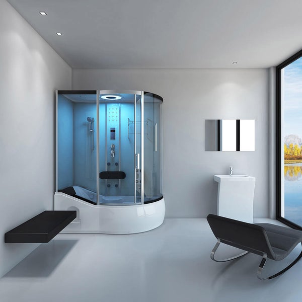 Home Deluxe - Duschtempel All IN 2in1 - Weiß, 170 x 90 x 220 cm Rechts - inkl. Regendusche, Fußmassage, Radio und Zubehör I Duschkabine Fertigdusche Badewannenkombination, Duschtempel