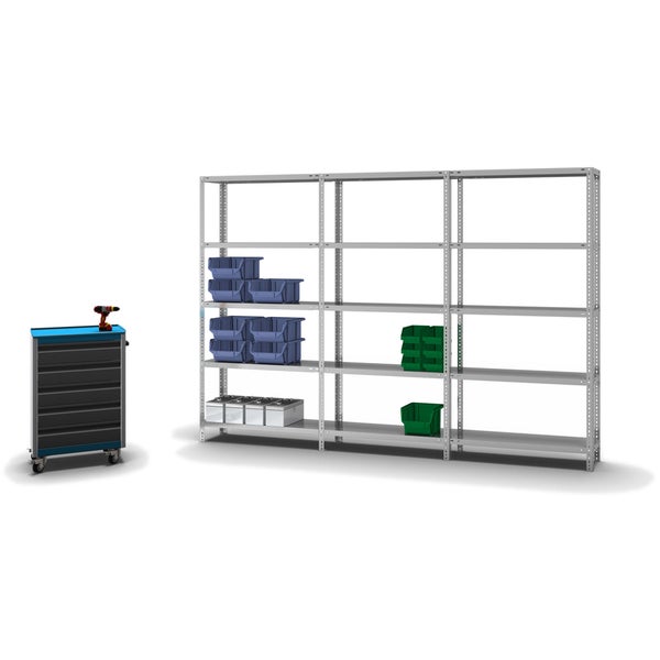 PROREGAL Fachbodenregal Schraubsystem Medium-Duty Grundregal HxBxT 200 x 100 x 30 cm 5 Ebenen Fachlast 200 kg Beidseitig Nutzbar Verzinkt