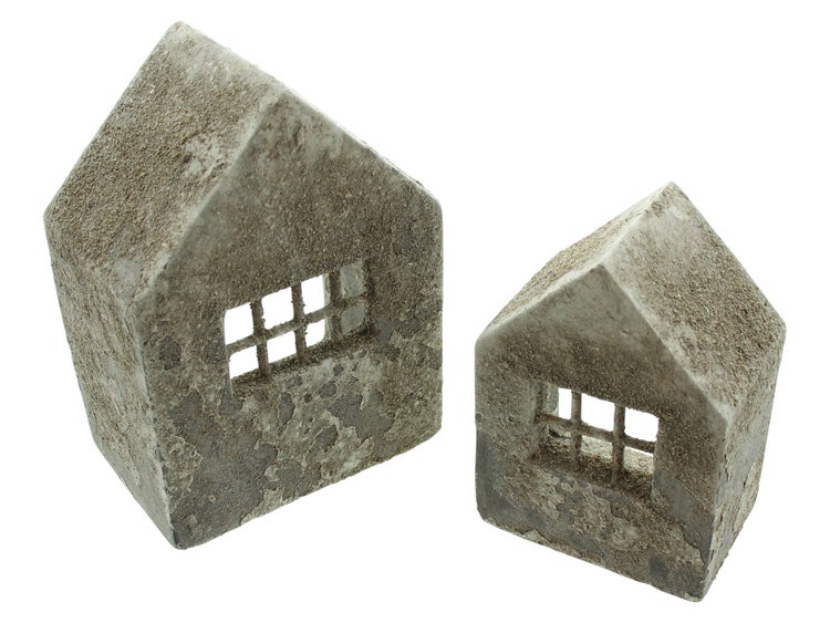 FRANK FLECHTWAREN | Haus Beton-Style, 2er Set, ZEMENT, 10X7X15CM, 14X9X19CM