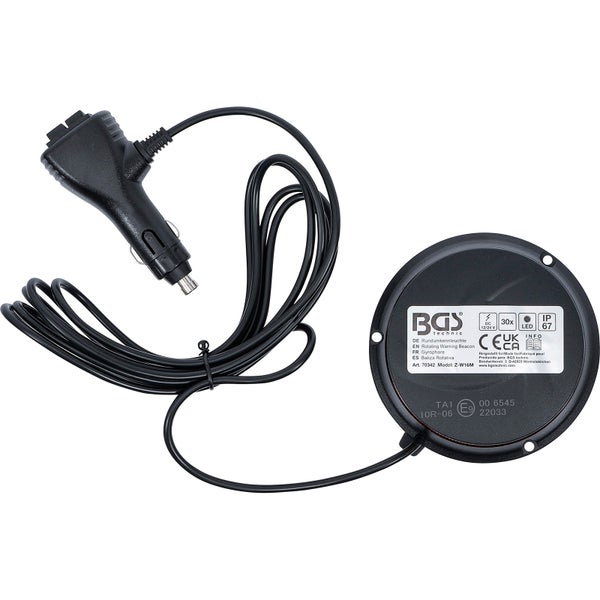 BGS Rundumkennleuchte gelb mit Magnet 12 V / 24 V Ø 130 mm - 70342