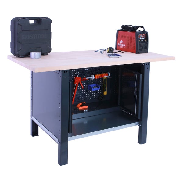 Werkbank BUFFALO WOOD mit Schrank | HxBxT 86,5x150x75cm | Traglast 1000kg | Anthrazit
