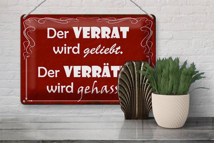 Blechschild Spruch 30x20cm Verrat geliebt Verräter gehasst