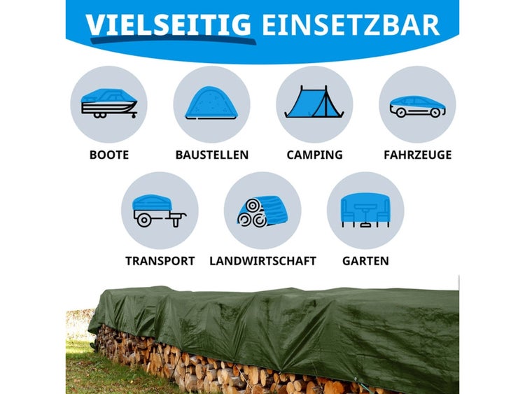 FLOORDIREKT Abdeckplane - Wasserdichte Plane - mit Ösen - Schutzplane - 240 g/m² - 1,5 x 6 m - Grün