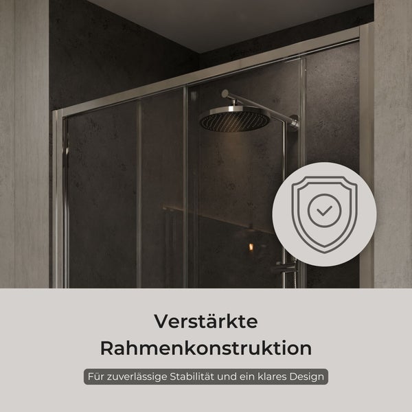Duschkabine mit verstärkter Rahmenkonstruktion für Stabilität und klares Design.