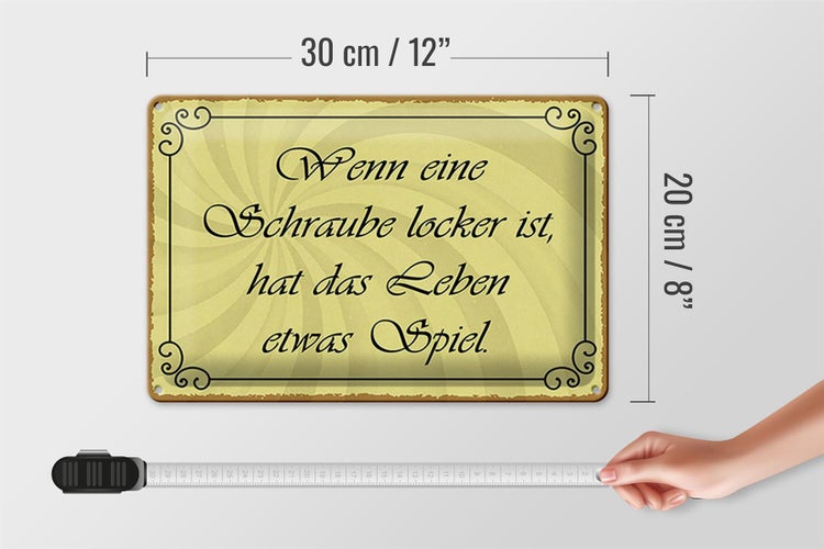 Blechschild Spruch 30x20cm Schraube locker Leben Spiel