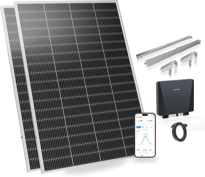 Solarmodule mit Wechselrichter, Montagezubehör und App zur Energieüberwachung