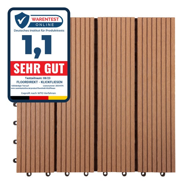FLOORDIREKT WPC-Klickfliese Royal - Wetterbeständige Terrassenfliese - Hellbraun 30 x 30 cm