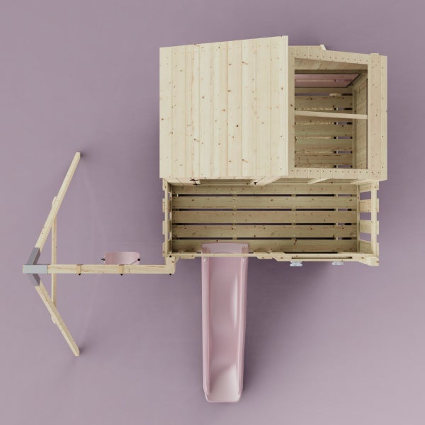 Holzspielhaus mit Rutsche und Kletterwand für Kinder