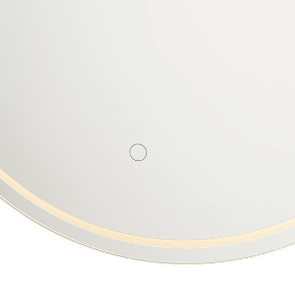 Detailaufnahme eines runden Spiegels mit Beleuchtung und Touch-Sensor